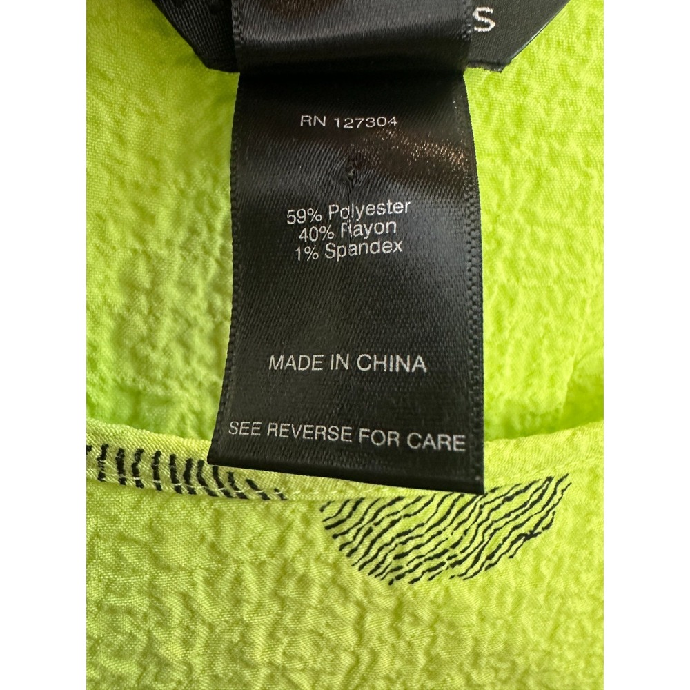 Ali Miles Neon Green Polka Dot Crinkle Textured 3/4 Bell Sleeve Tunic Top Medium - Picture 12 of 14